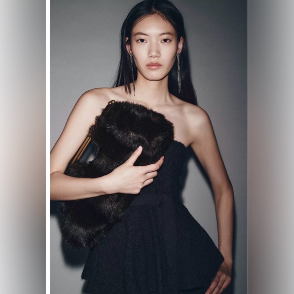 NWT 2025/2026 ZARA FAUX FUR CLUTCH BROWN IN DUST BAG 6055